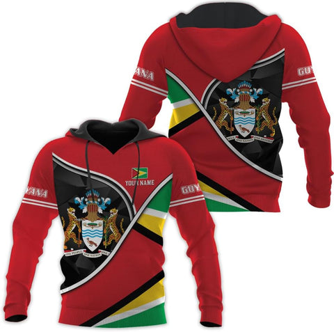 Leprints Personalized Guyana Hoodie 3D Guyanese Coat of Arms Flag Guyana 3D Sweatshirt Guyana Guyanese Pride Gift Zip Hoodie
