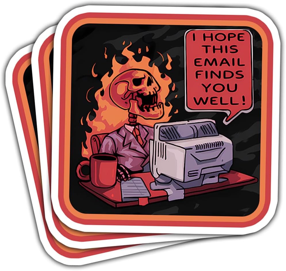 (3pcs) Funny Workplace Skeleton Sticker, I Hope This Email Finds You Well Sticker, Skeleton Fire Sticker, Skeleton Horror Stickers Die-Cut Waterproof Vinyl Sticker Laptop Water Bottle Phone Helmet