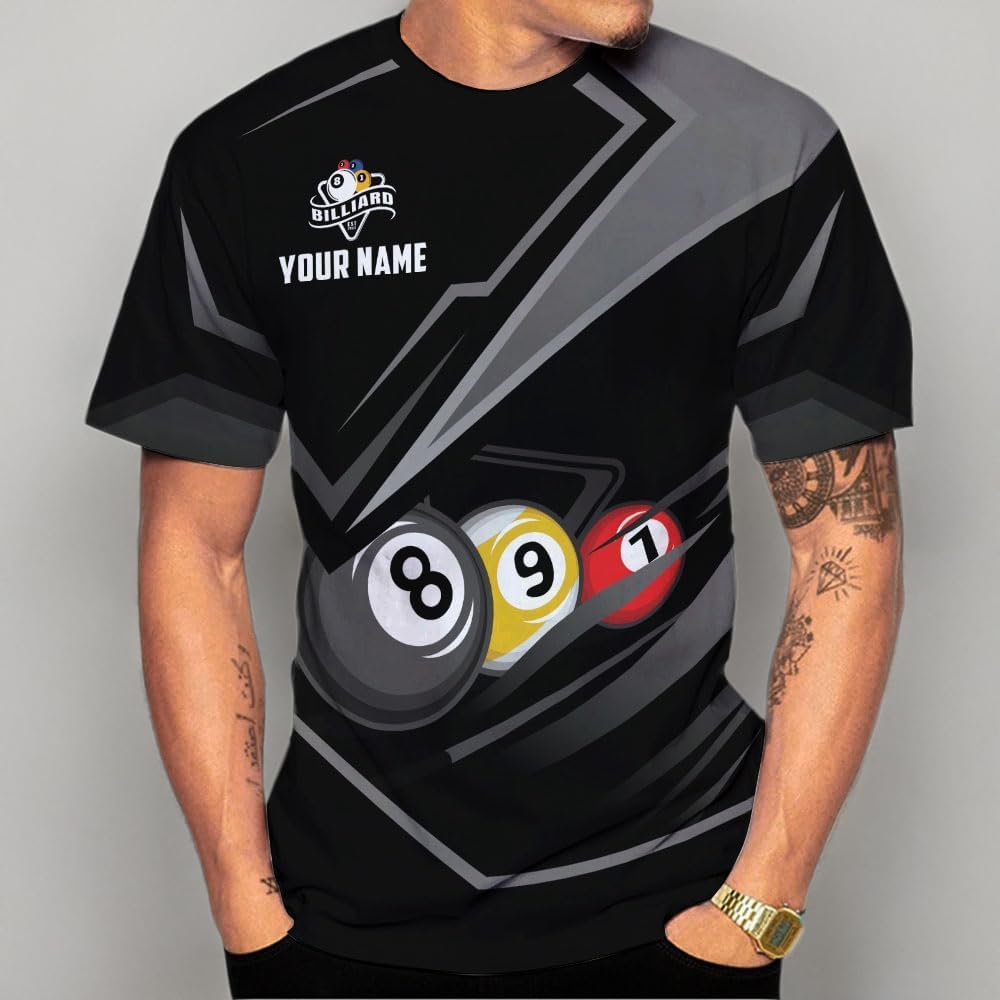 AOVL Personalized Billiard Shirts 3D Billiard Shirt Custom Billiard Flag Shirt Men's Pool Billiards Shirt 8 Ball Men Women