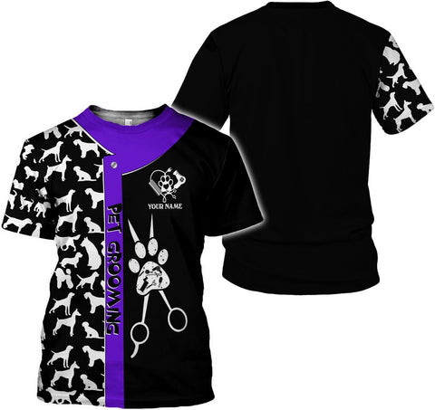 MoonArt Personalized Dog Grooming 3D T-Shirt Custom Spa, Cute Pet Grooming Summer Uniform Tee Shirt for Women