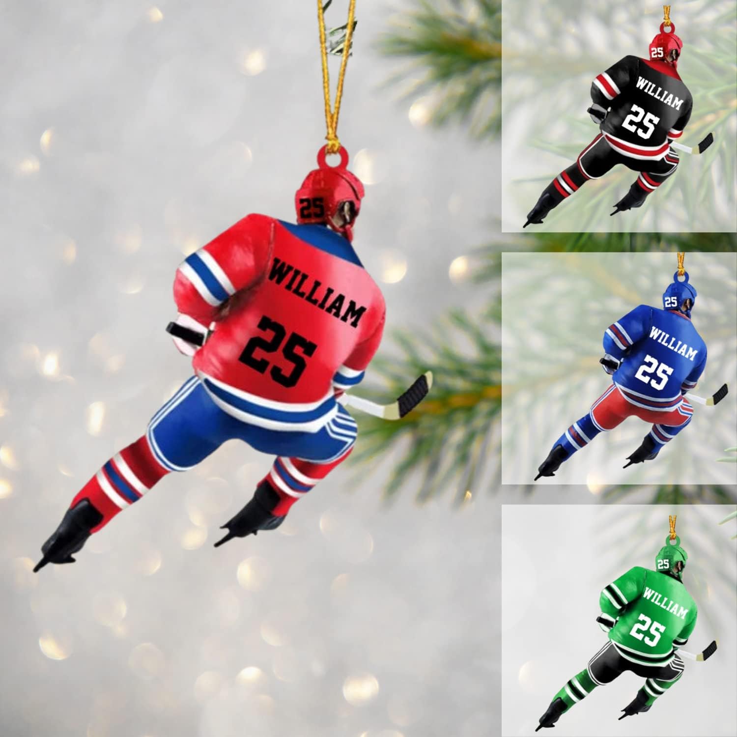 Suseaz Personalized Hockey Ornament, Personalized Helmet and Gloves Hockey Flat Ornament, Hockey Christmas Ornament, Gift for Hockey Lovers, Husband, Him, Her, Ornaments for Christmas Tree