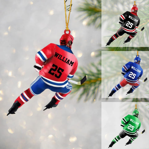 Suseaz Personalized Hockey Ornament, Personalized Helmet and Gloves Hockey Flat Ornament, Hockey Christmas Ornament, Gift for Hockey Lovers, Husband, Him, Her, Ornaments for Christmas Tree