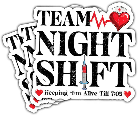 3 Pcs Team Night Shift Sticker, Night Shift Nurse Sticker, Medical Worker Sticker, Funny Nurse Gift, RN BSN CNA Doctor Vinyl Sticker 3 Inches for Laptop Water Bottle Phone Helmet Kindles Tumbler