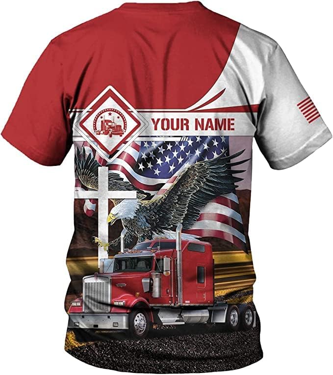 Personalized Trucker Shirt Custom US Flag Truck Driver T-Shirt Funny Trucker Gift 3D Hoodie for Men & Women Trucking Diesel