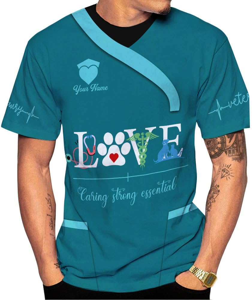 Suseaz Personalized Vet Tech Shirts for Veterinarian, Veterinary Medicine Technician Men Women Shirt, Paw Dog Cat Animal Love