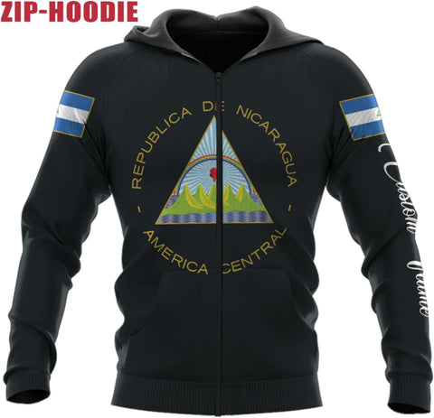 Vybonz Personalized Nicaragua APO Hoodie, Nicaraguan Pride Nicaragua Flag 3D Zip Hoodie Sweatshirt Tshirt Men and Women