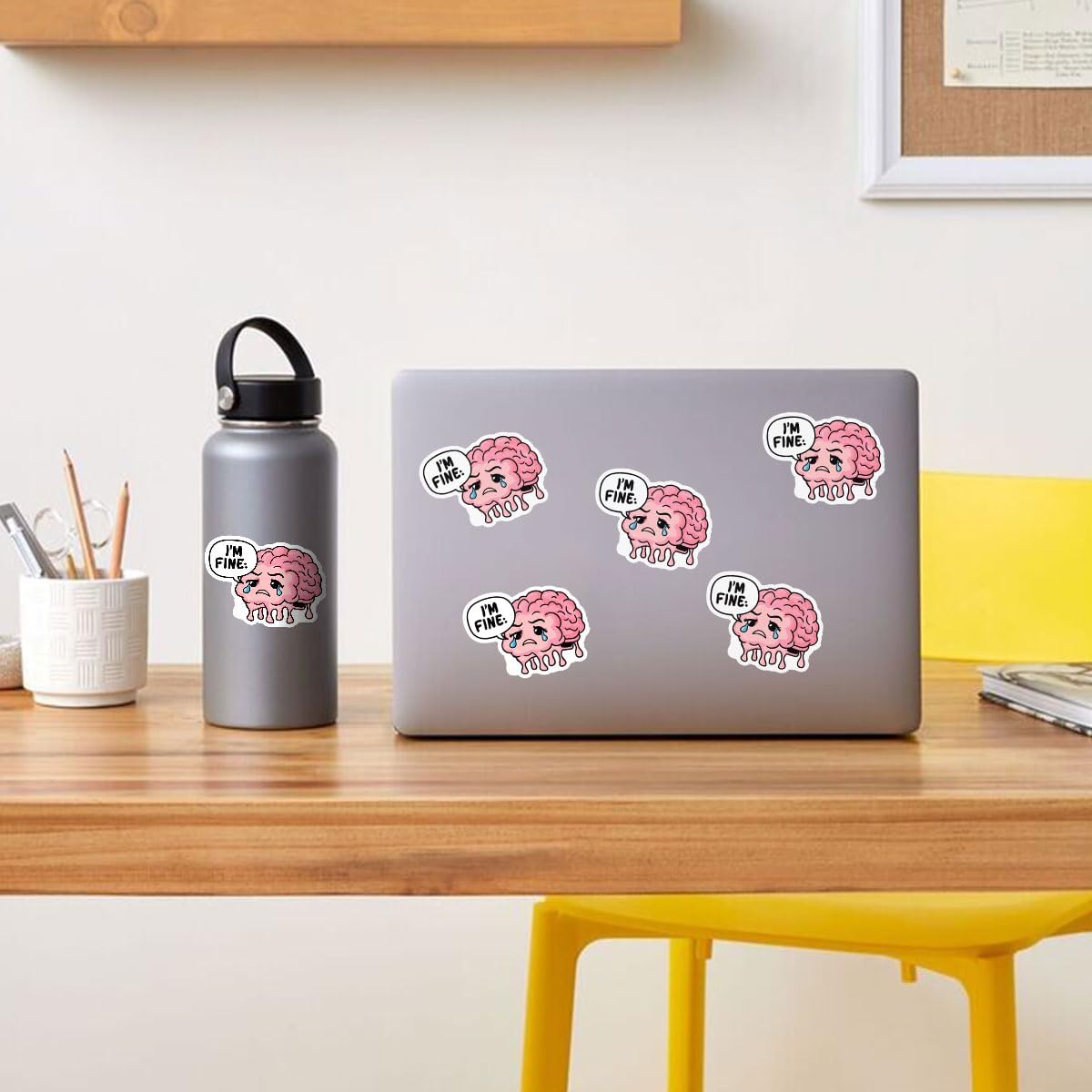 (3pcs) Fine Brain Sticker, Human Brain Decal, Mental Health Neurodivergent Sticker, I'm Fine Brain Stickers- Vinyl Stickers 3 Inches for Laptop Water Bottle Phone Car Window Helmet