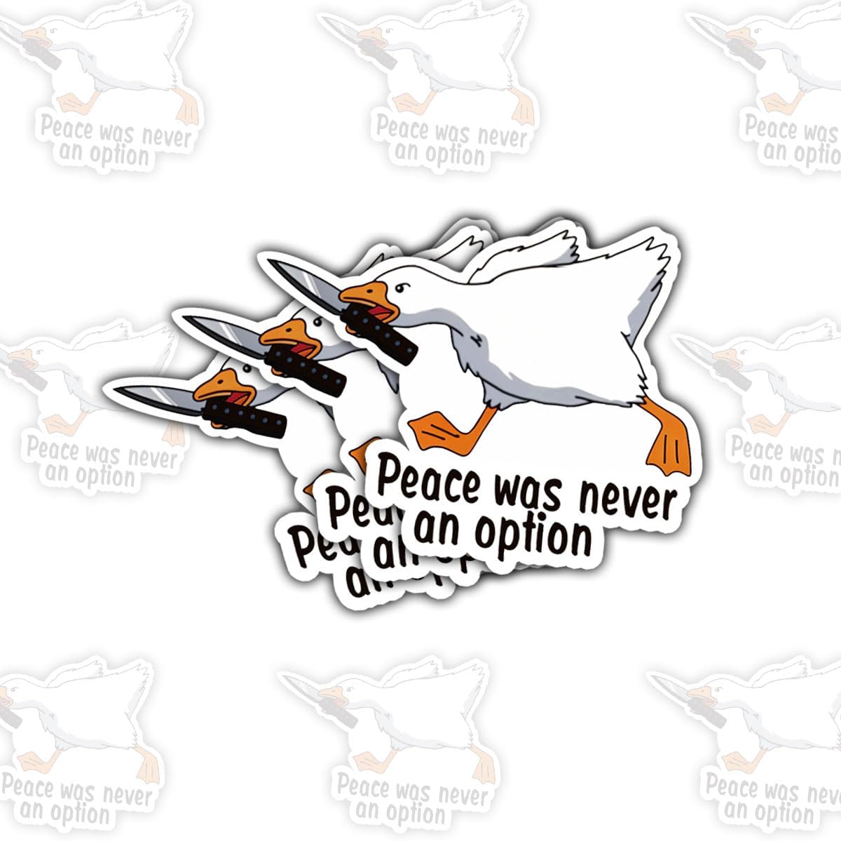 3 Pcs Peace was Never an Option Silly Goose Sticker, Strong Goose Knife Chick Meme Sticker, Peace was Never an Option Decals for Notebook Water Bottle Tumbler Phone Case Laptop 3"x3" (OP1)
