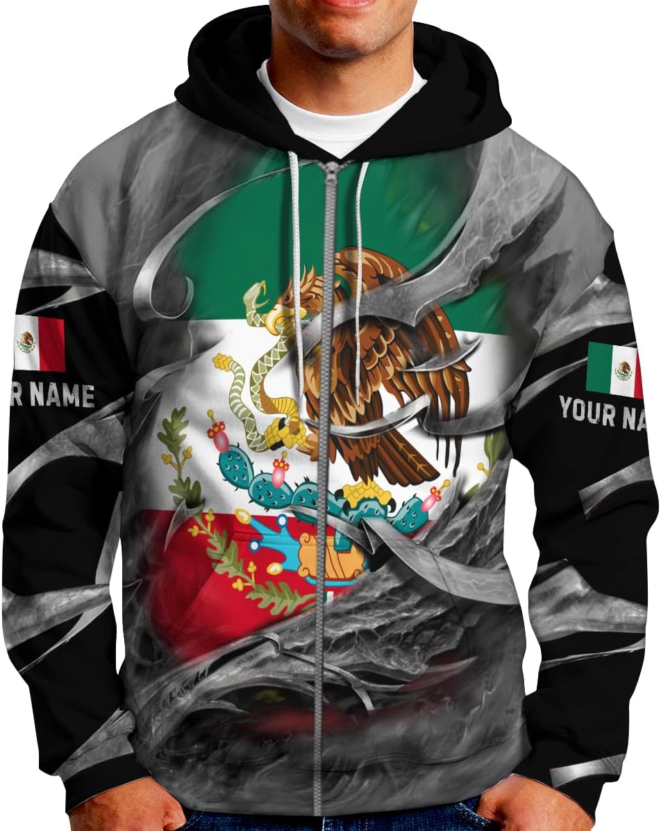 Mostprints Personalized Name Mexican Hoodie 3D, Mexican Hoodies for Men, Unisex Mexico Hoodie, Mexico Hoodies for Men
