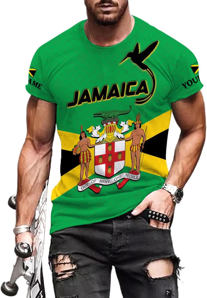 Ligthuy Personalized Jamaica Shirt 3D, Custom Jamaica Flag Lion Shirt for Men and Women, Jamaican Pride T-Shirt Unisex