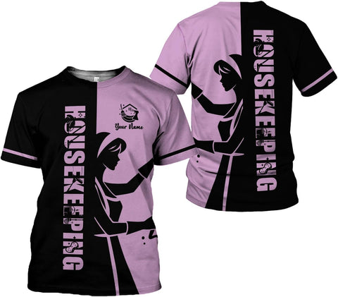 Personalized Housekeeping Shirts, Custom Cleaning Uniforms for Women 3D Cleaning Service Gifts Housekeeper Shirt Clean Lady