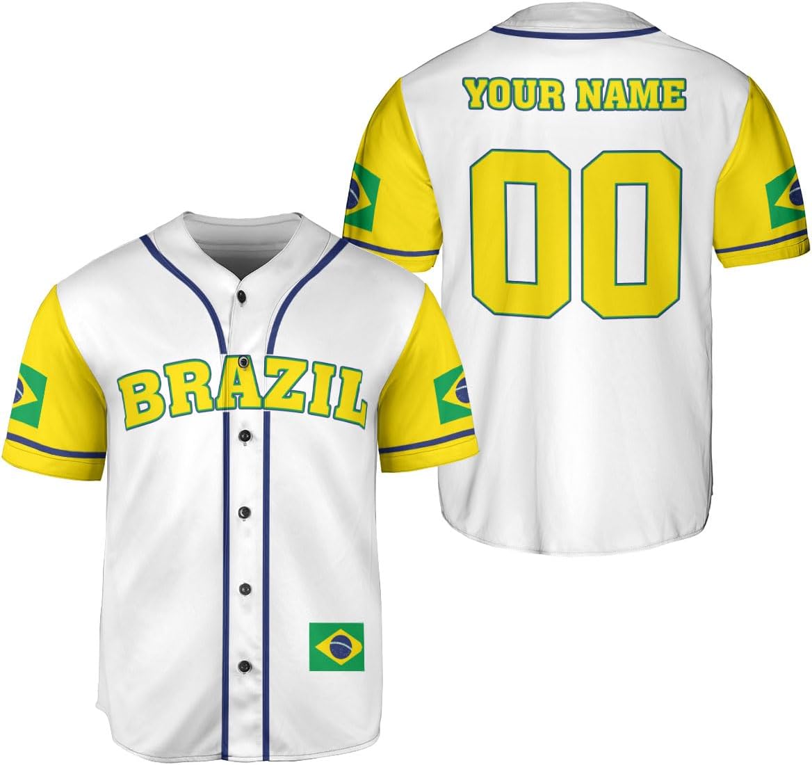 Mostprints Personalized Brazil Baseball Jersey Shirt 3D Brasil Brazilian Flag Bandera Bandeira Jersey Soccer for Men Women