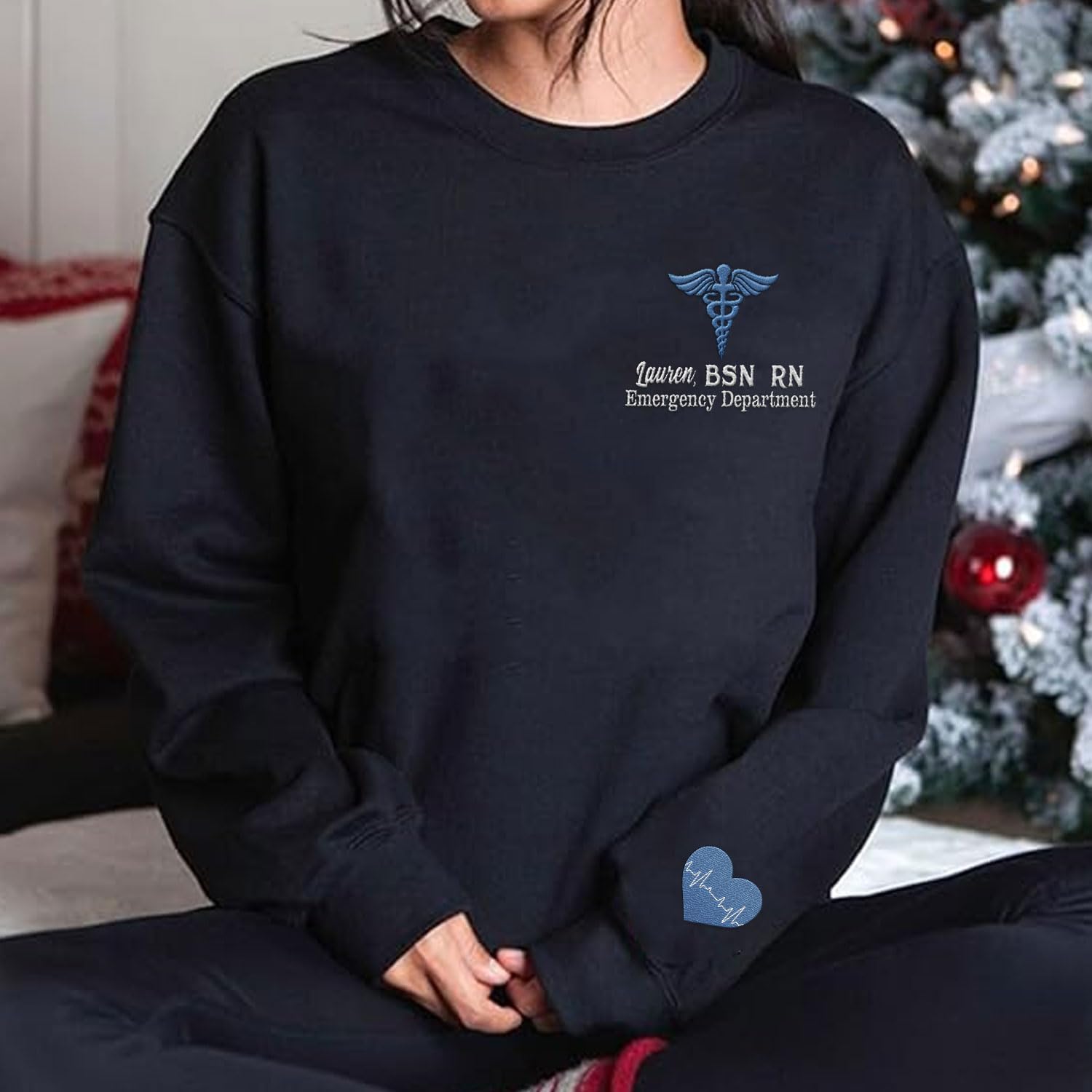 Intenprints Personalized Nurse Embroidered Sweatshirt for Women, Custom Registered Nurse Shirt, CNA Shirt, Nursing Sweatshirt