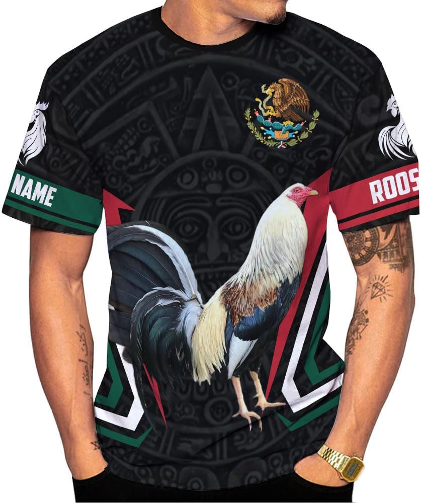 MoonArt Personalized Name Mexican Shirts for Men, Rooster Mexico Shirts for Men, Mexico Shirt Eagle Flag Mexican Eagle
