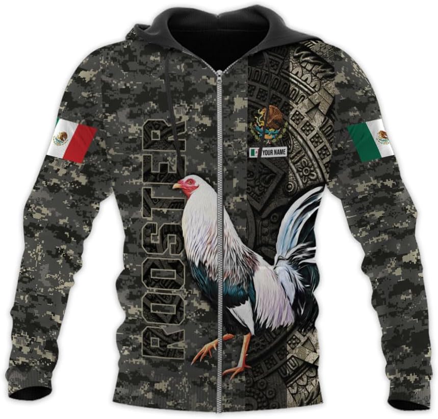 Woseprints Personalized Name Mexican Shirts for Men, Rooster Mexico Shirts for Men, Mexico Shirt Eagle Flag Mexican Eagle