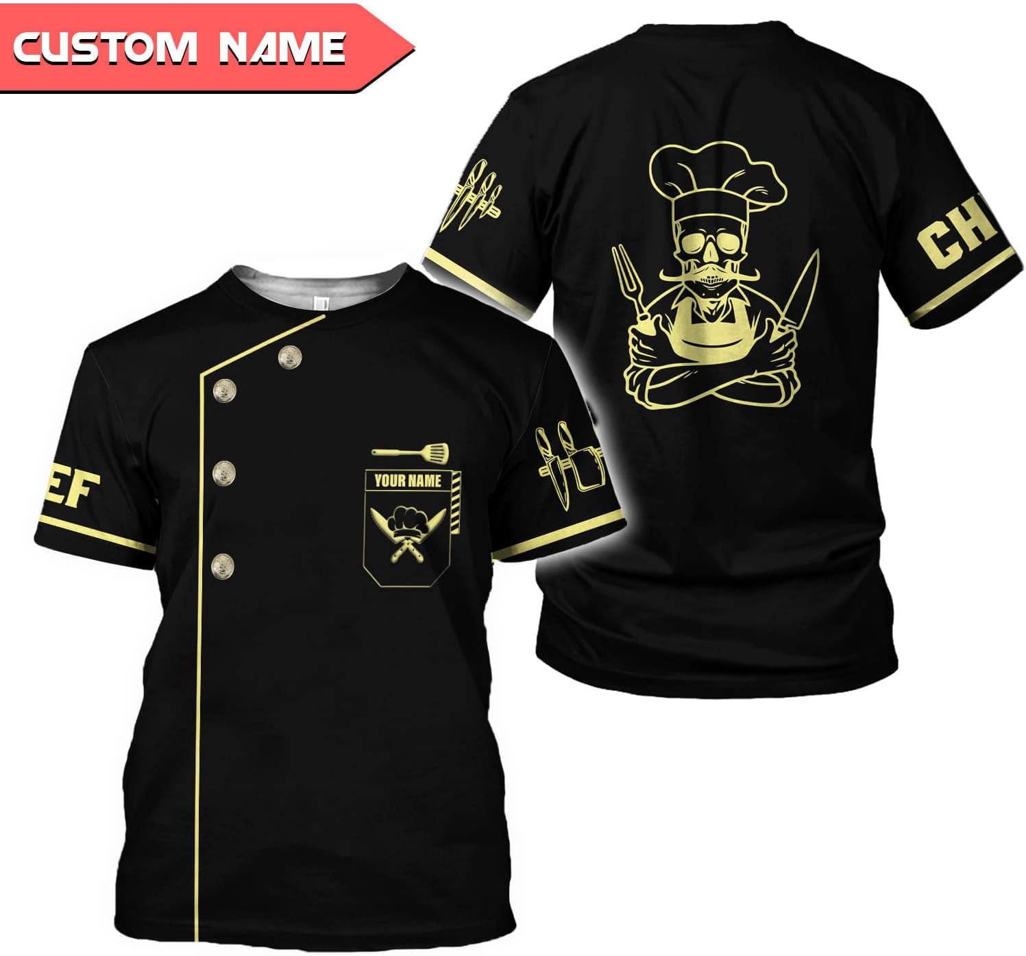 Personalized Chef Shirt Master Chef 3D Shirts Chef Gifts Custom Name Chefs Shirt for Men and Women, Tshirt Chef Utility Shirt