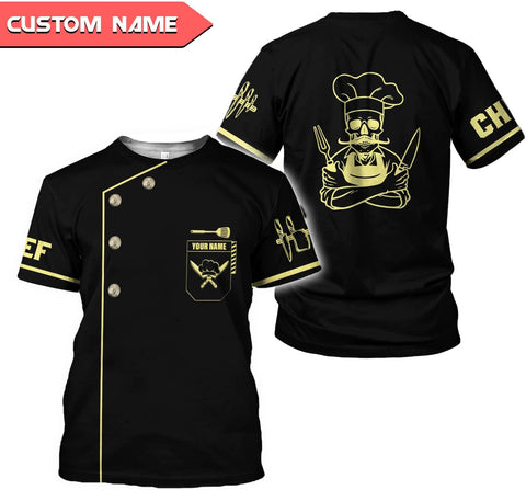 Personalized Chef Shirt Master Chef 3D Shirts Chef Gifts Custom Name Chefs Shirt for Men and Women, Tshirt Chef Utility Shirt