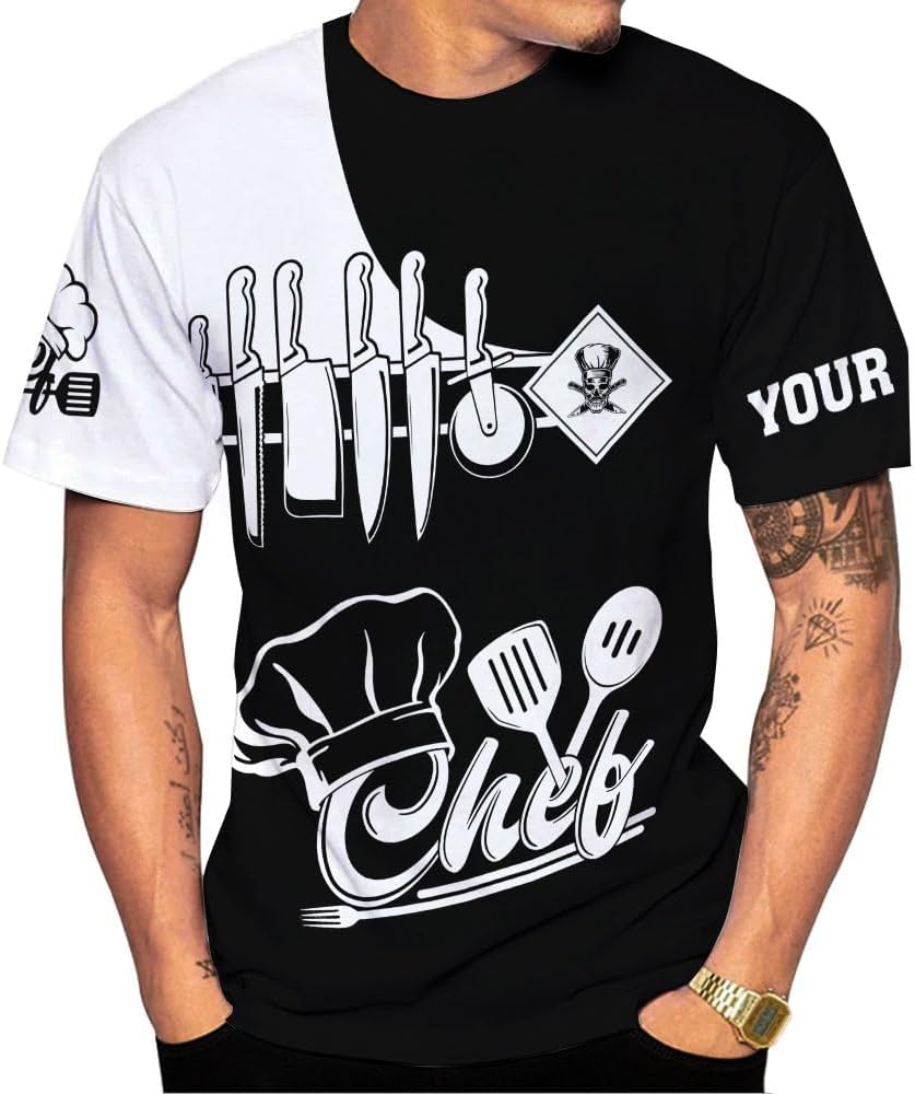 Custom Chef Shirt Chef Shirts for Men Gifts for Master Chef Lovers Custom Chef T Shirts for Men Funny 3D Chef Shirts for Men