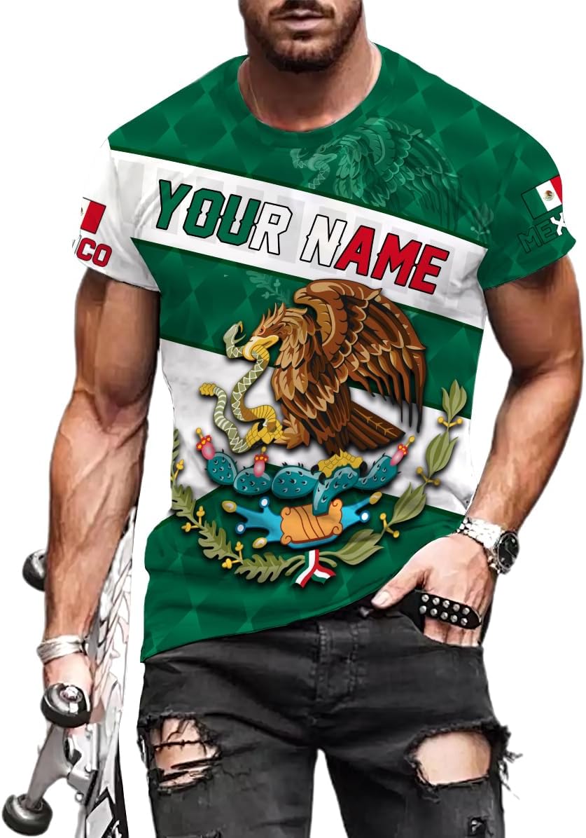 Mostefy Personalized Name Mexican Shirts 3D Customized Mexico Shirt US Flag, Mexican Shirts for Women Unisex