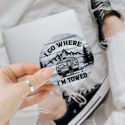 (3 Pcs) I Go Where I'm Towed RV Trailer Camper Bumper Decal - Vinyl Decal for Cars, Laptop, Water Bottle, and More - 5 Inch Cool Sticker