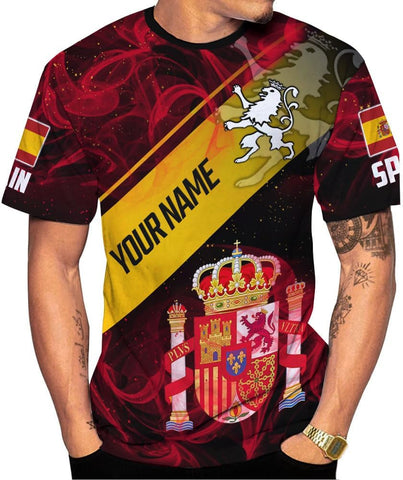MoonArt Personalized Spain Shirt Custom Spain Espana Flag Shirts for Men and Women, Spain Spanish Pride