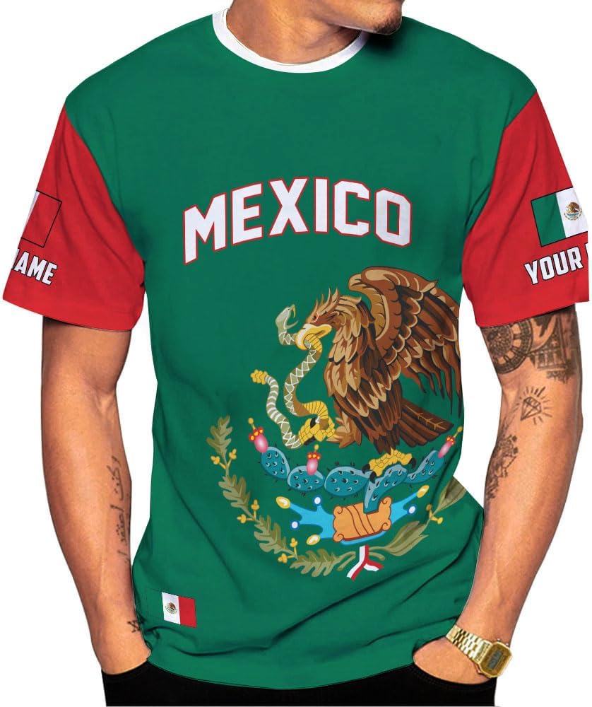 HomeDesign Custom Mexico Shirts Personalized Name Mexican 3D Flag Shirt for Men Women Aztec Unisex US Eagle Pride Camisas