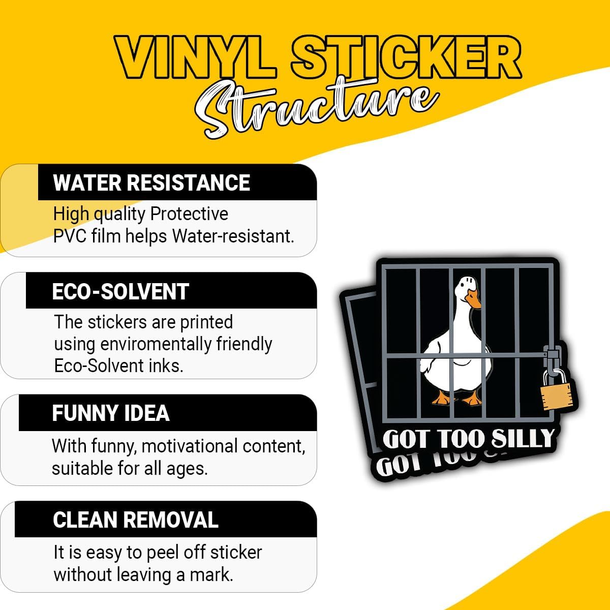 3 Pcs Goose Got Too Silly Sticker, Funny Silly Goose in Jail Decal, Goose Got Too Silly Sticker, Certified Silly Goose Stickers for Book Notebook Water Bottle Tumbler Phone Case Laptop 3"x3"