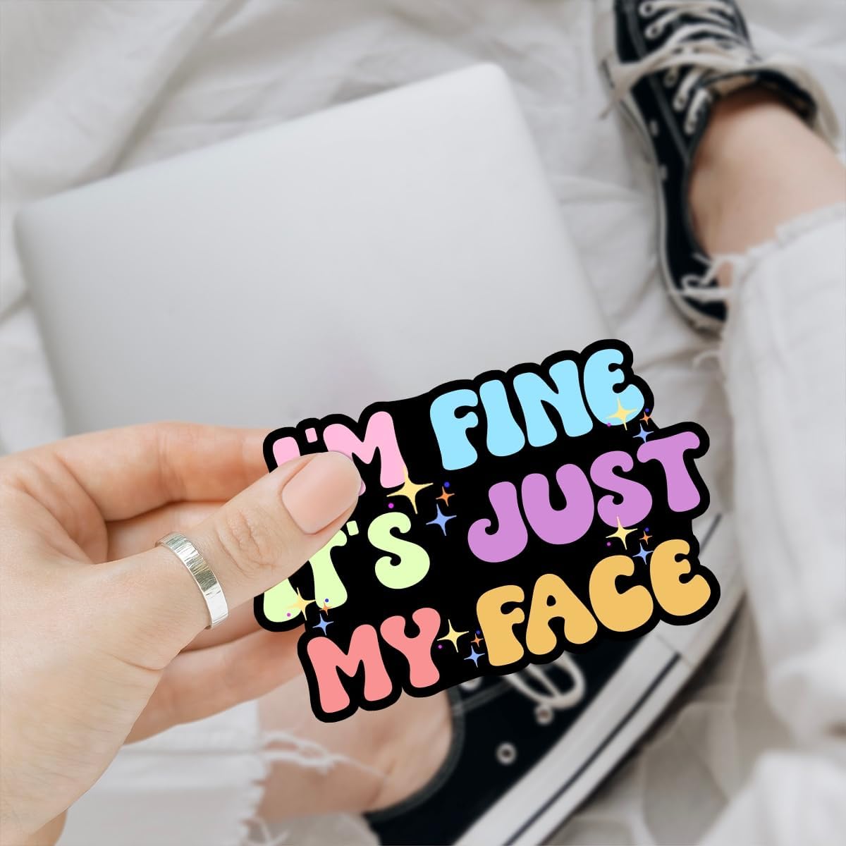(3pcs) I'm Fine It's Just My Face Sticker, Funny Quotes Saying Sticker Die-Cut Waterproof Vinyl Sticker Laptop Water Bottle Window Phone Helmet