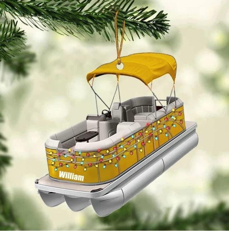 Personalized Pontoon Boat Christmas Ornament, Pontoon Car Ornament, Gift for Bowriders, Wake Boats,Pontoon Lover Gift (Pontoon 27)