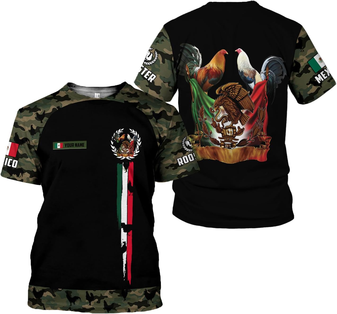 AOVL Personalized Rooster shirts 3D Rooster Mexican Shirts for Men Rooster Mexico Shirt Rooster Shirt for Men Women S-5XL