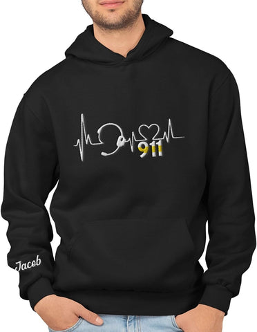 Leeprints Personalized Embroidered Dispatcher 911 Sweatshirt, Pulse Dispatch Embroider Hoodie, Thin Gold Line 911