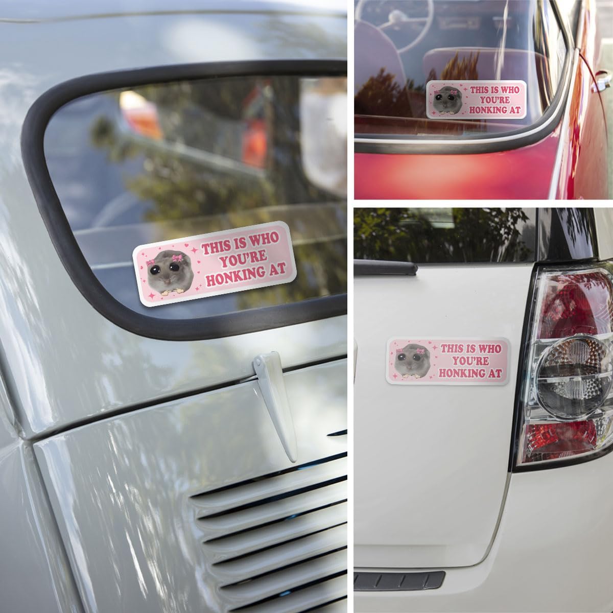 3 Pcs This is Who You are Honking at Sad Hamster Bumper Sticker, Please Don't Honk This is Me Pink Meme Sticker - Vinyl Decal 5 inches for Water Bottles Laptop Phone Car Helmet