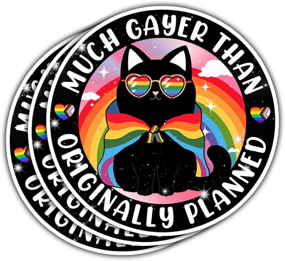 3 Pcs Much Gayer Than Originally Planned Sticker LGBTQ Pride Lesbian Queer Bisexual Waterproof Vinyl Decal, LGBTQ Pride Month Stickers for Water Bottle Tumbler Phone Case Laptop 3"x3"