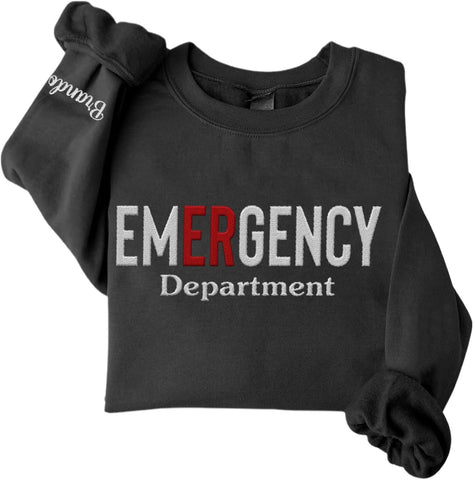 Custom Emergency Department Embroidered Crewneck Sweatshirt, Er Nurse Shirt, Emergency Nurse Hoodie, Er Nurse Gift, Rn Shirt (Cotton, SS399), Small-5X-Large