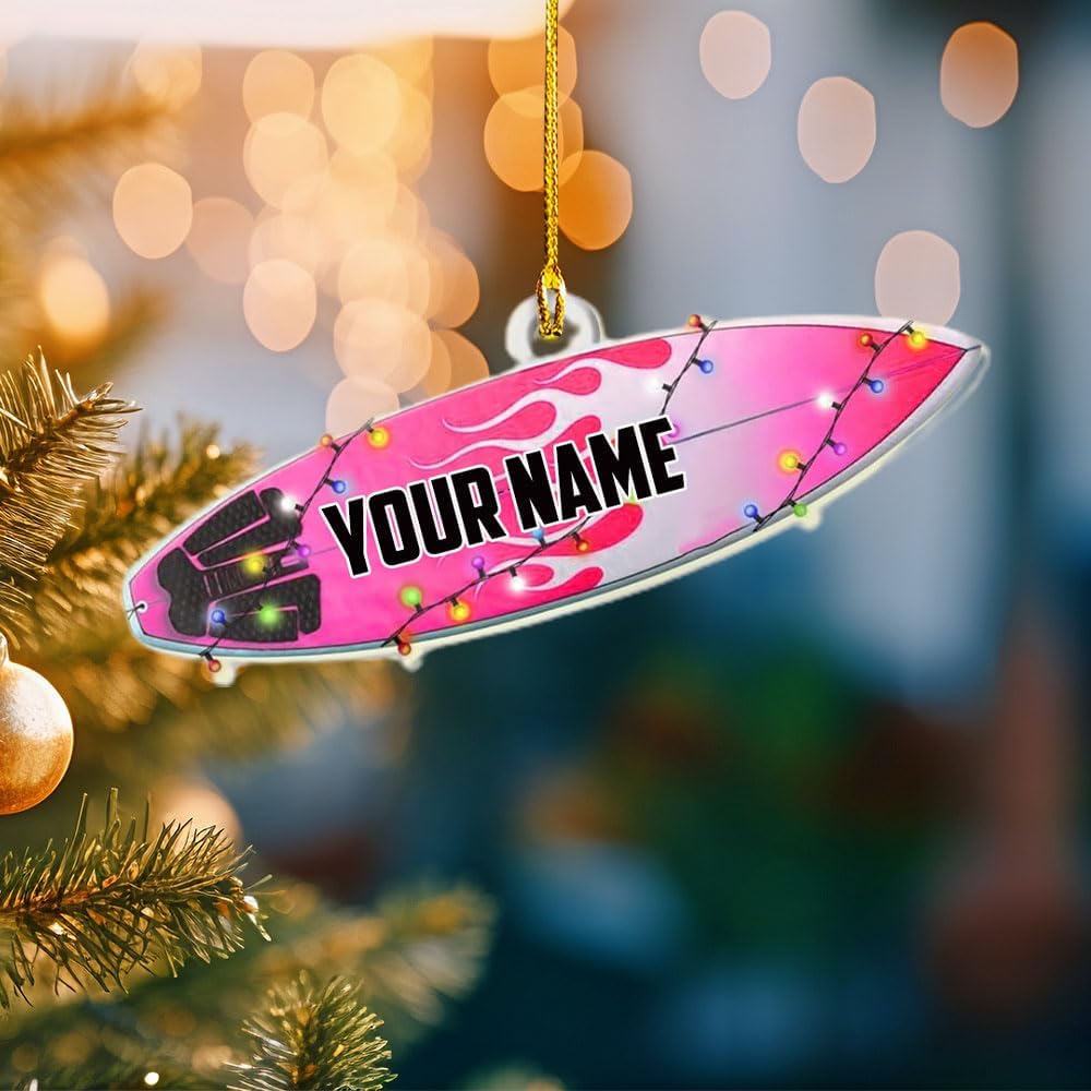 Personalized Surfboard Christmas Ornament, Surfing Wood, Custom Name, Photo Surfing Player Ornament, Surfboard Surf Boy Girl Surfer Ornament Keepsakes, Surfboarding Lovers Ornament (1, SF9)