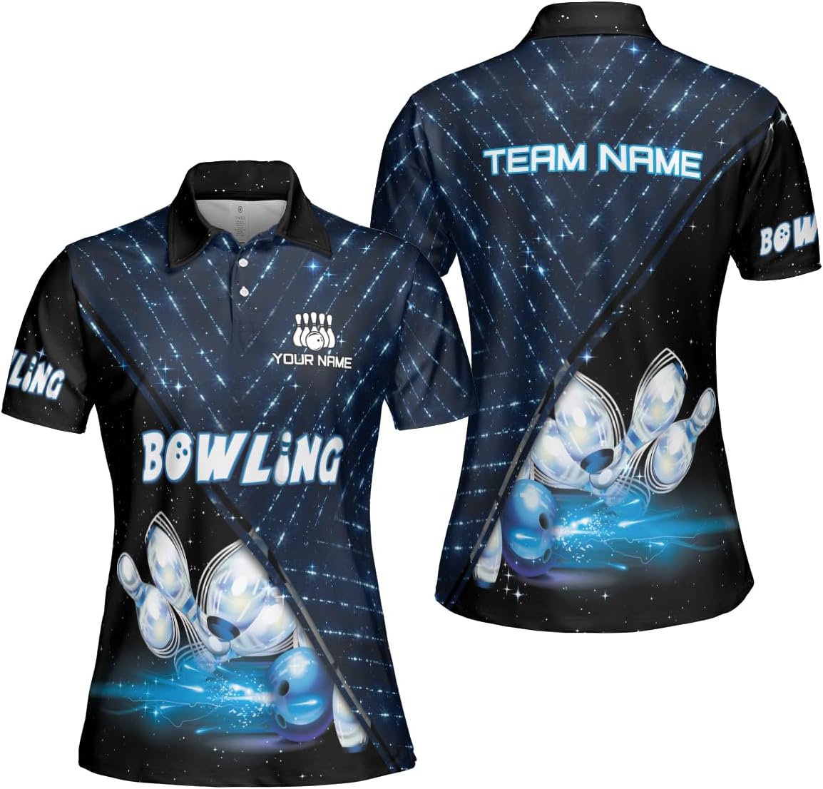 Custom 3D Bowling Polo Shirts for Women Personalized Team Name Gift Womens Customized Funny Bowling Short Sleeve Polo Shirt