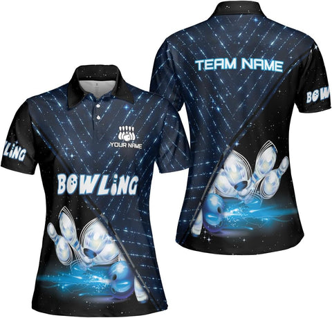 Custom 3D Bowling Polo Shirts for Women Personalized Team Name Gift Womens Customized Funny Bowling Short Sleeve Polo Shirt
