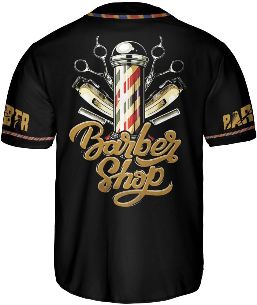 Custom Barber Shop Baseball Jersey Personalized Name Barber Shirt 3D for Men Women Hairdresser Shop Gift Scissors Pole Shirts