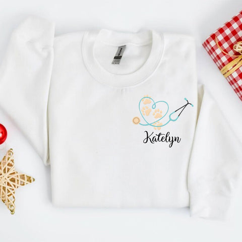 Personalized Veterinarian Embroidered Sweatshirt, Custom Vet Tech Shirt, Veterinary Technician Week Gifts, Veterinary Gifts