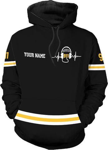 Leeprints Personalized 911 Dispatcher 3D Hoodie, Custom Sweatshirt, Thin Gold Line Flag 3D Zip Shirt