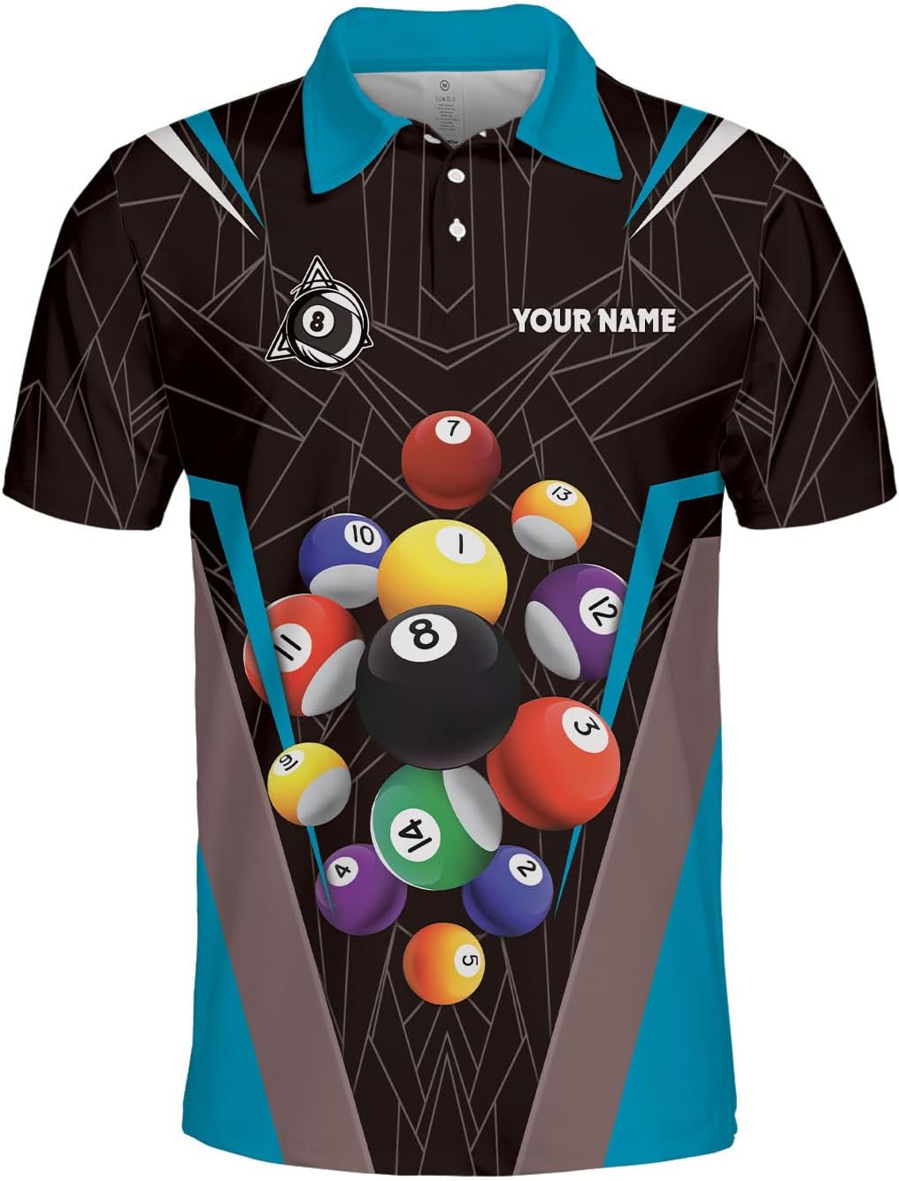 AOVL Personalized Name Billiard Polo Shirt Billiard Shirts Custom Billiard Flag Polo Shirt Men's Pool Billiard Gifts for Dad