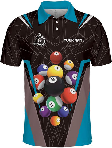 AOVL Personalized Name Billiard Polo Shirt Billiard Shirts Custom Billiard Flag Polo Shirt Men's Pool Billiard Gifts for Dad