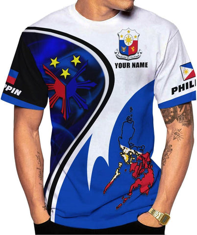 Mostprints Personalized Name Philippines Shirts 3D, Filipino Flag Pride Shirt Philippines Shirt Flag Tshirt for Men Women S-5XL