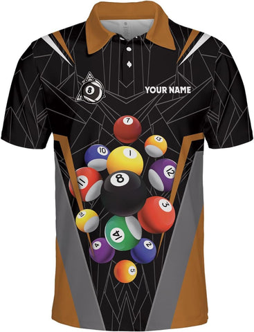 AOVL Personalized Name Billiard Polo Shirt Billiard Shirts Custom Billiard Flag Polo Shirt Men's Pool Billiard Gifts for Dad