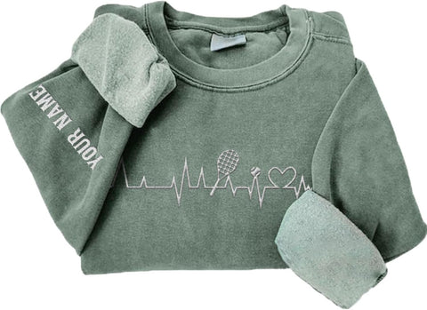MAPrints Personalized Tennis Sweatshirt, Heartbeat Embroidery, Sport Gift