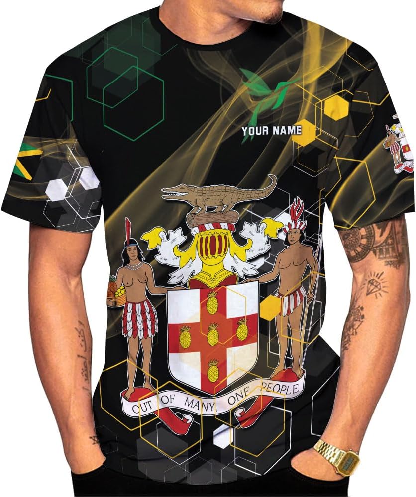 Ligthuy Personalized Jamaica Shirt 3D, Custom Jamaica Flag Lion Shirt for Men and Women, Jamaican Pride T-Shirt Unisex