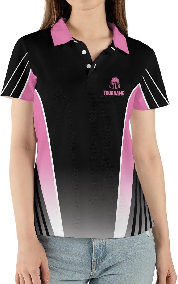 Personalized Bowling Shirts for Women, Custom Name Women Bowling Jersey, Ladies Bowling Polo Shirt for Team