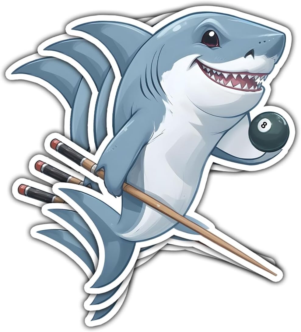 (3Pcs) Cool Shark with 8 Ball Sticker, Pool Shark Bumper Sticker, Billiard Sticker, Pool Decal, Billiards 8 Ball Black Sticker Bumper - Stickers for Laptop Water Bottle Phone Car Window Helmet 3"