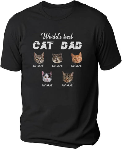 Personalized Best Cat Dad Ever Shirt, Cat Daddy Fathers Day Custom Photo Funny Custom Cat Dad Shirt with Pet Names (Cotton, TS77)