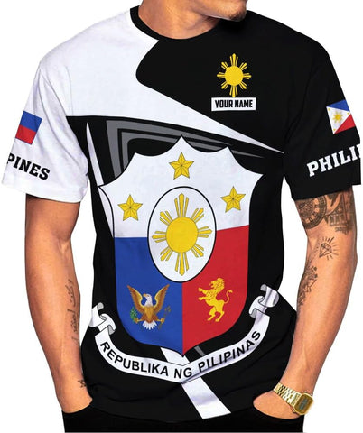 Mostprints Personalized Name Philippines Shirts 3D, Filipino Flag Pride Shirt Philippines Shirt Flag Tshirt for Men Women S-5XL